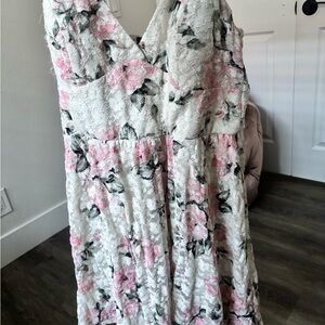 Floral Lace Dress with Pink and Green Accents